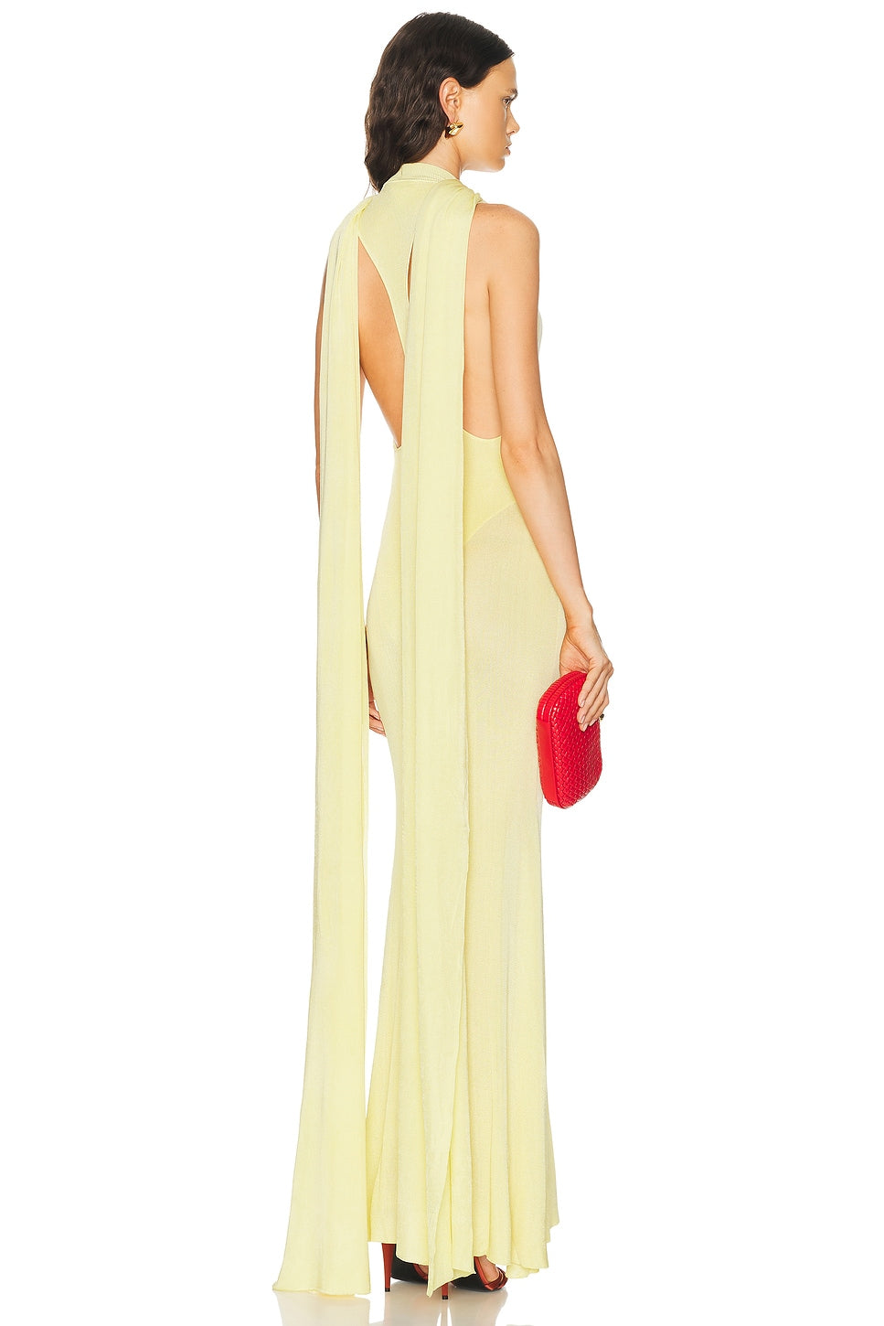 Yellow Viscose Knit Scarf Maxi Dress