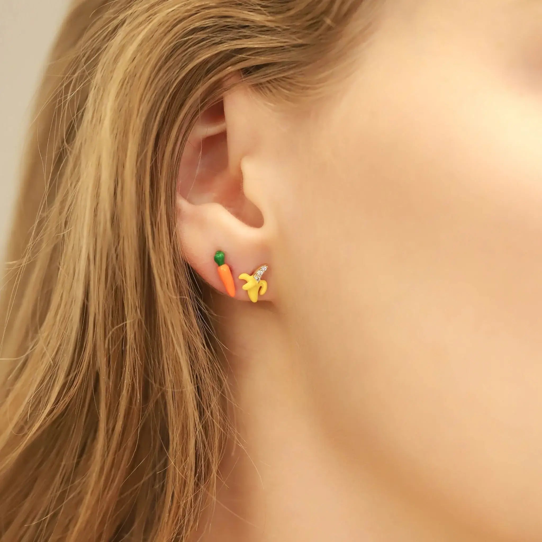 Enamel And CZ Banana Studs
