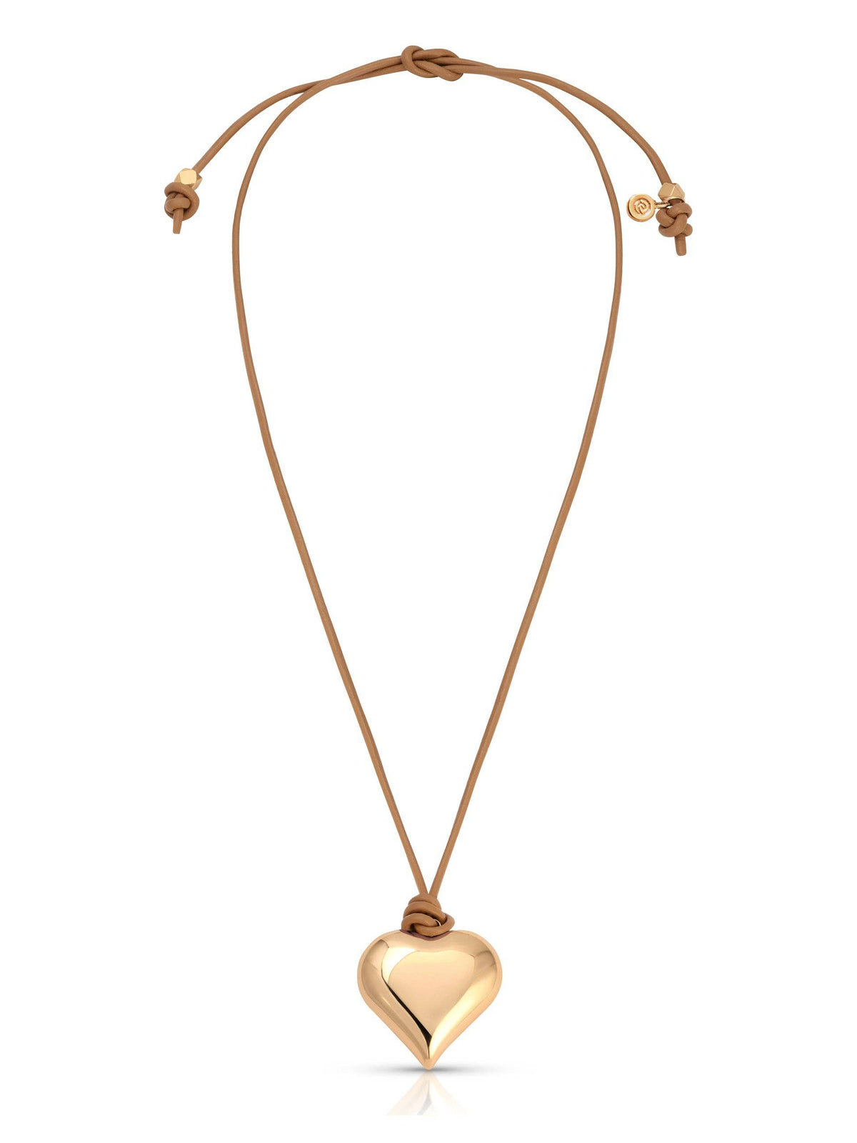 Heart Pendant Adjustable Cord Necklace in Tan