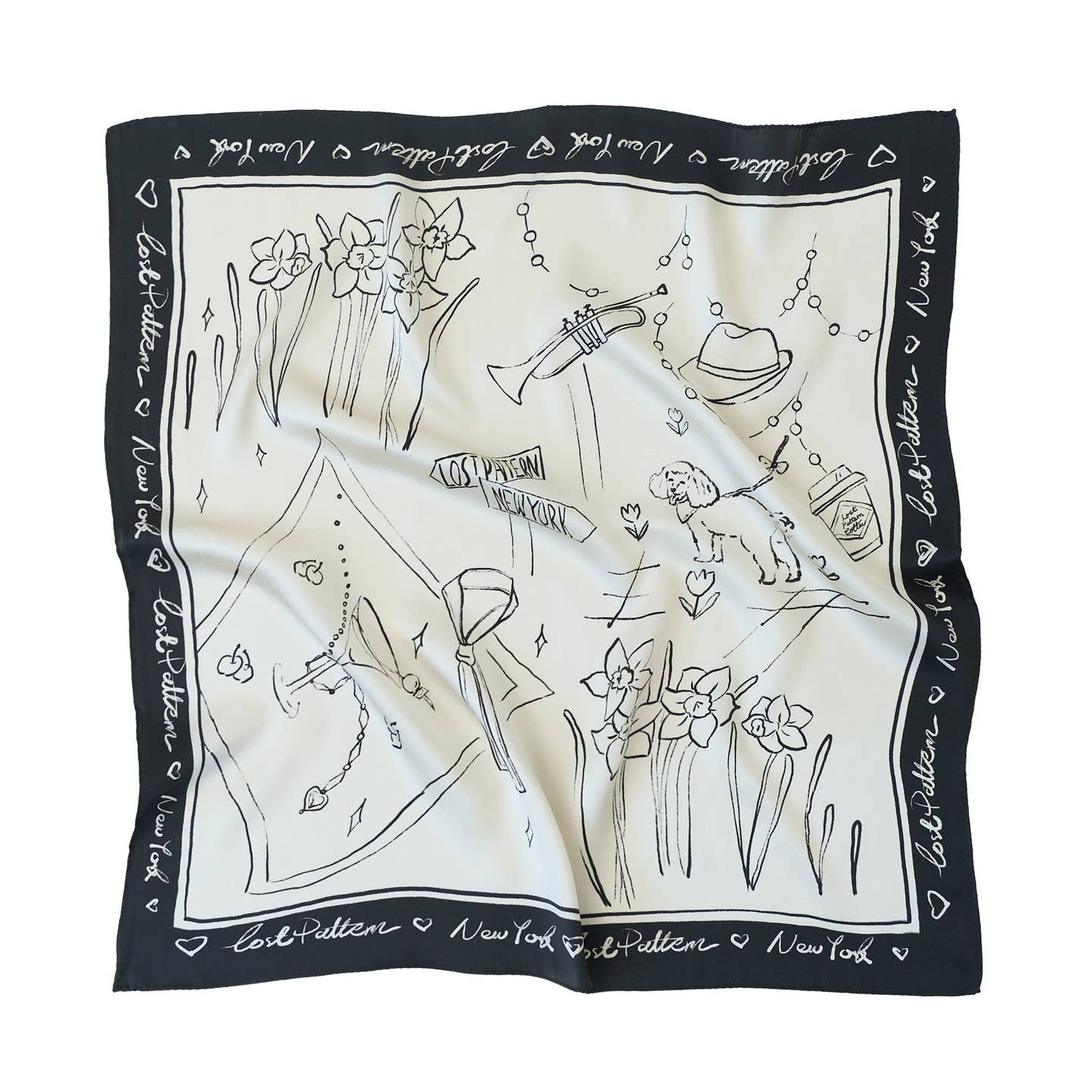 "New York in Sketches" Silk Scarf - Black &amp; White