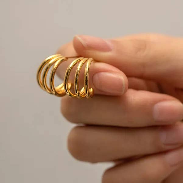Three Hoop Gold Earrings