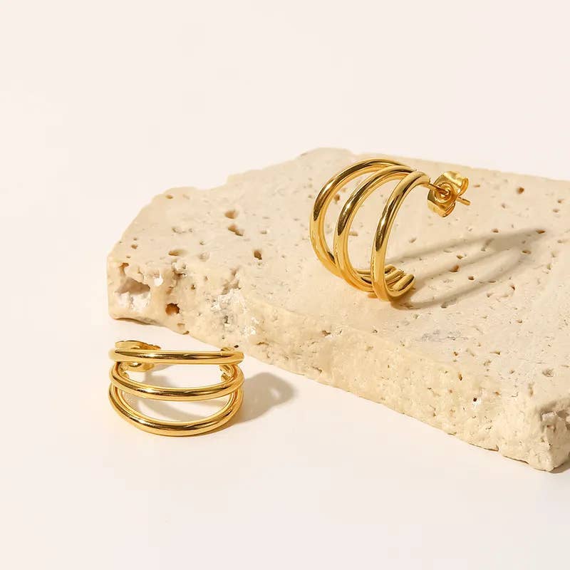 Three Hoop Gold Earrings